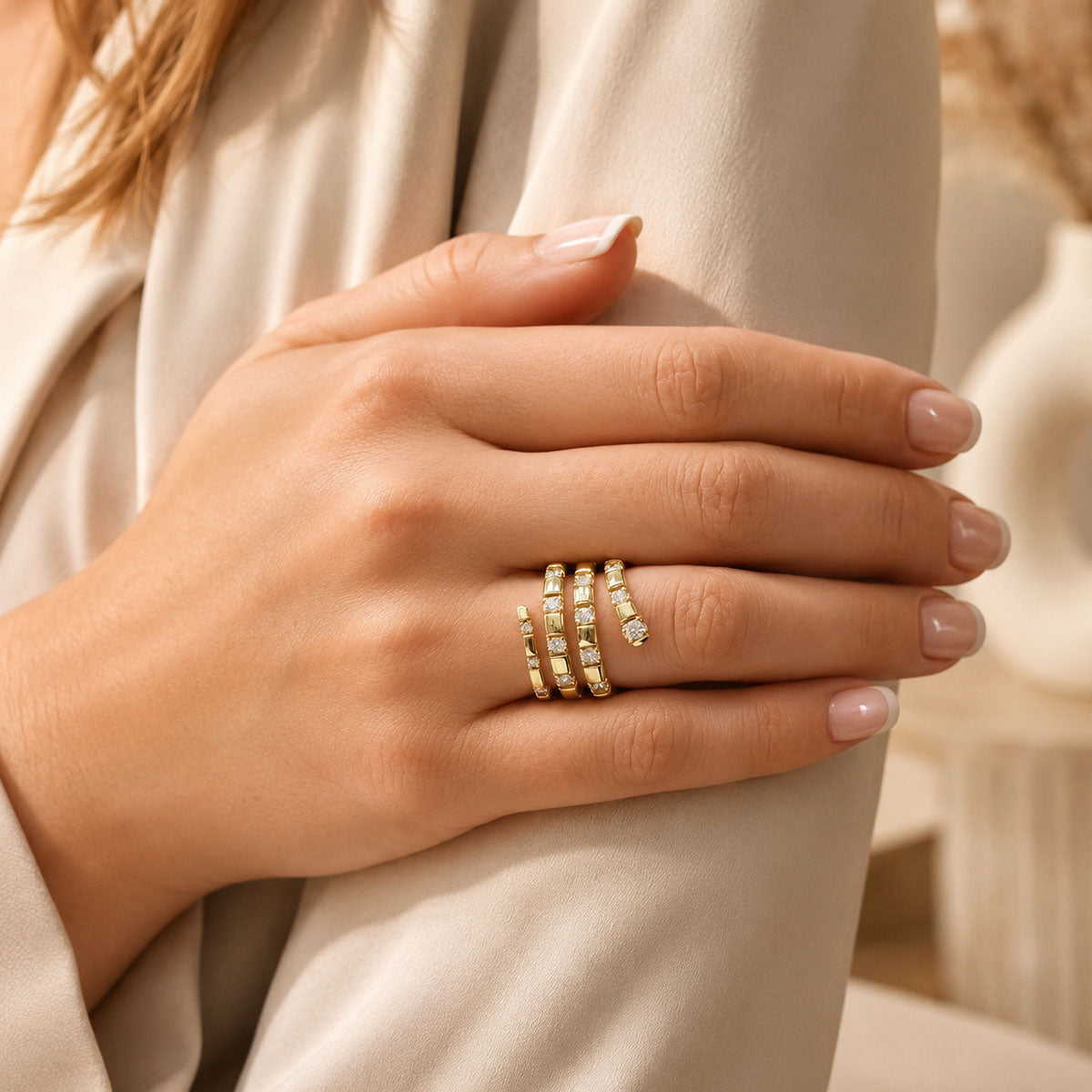 18ct Yellow Gold Four Row Diamond Set Ring