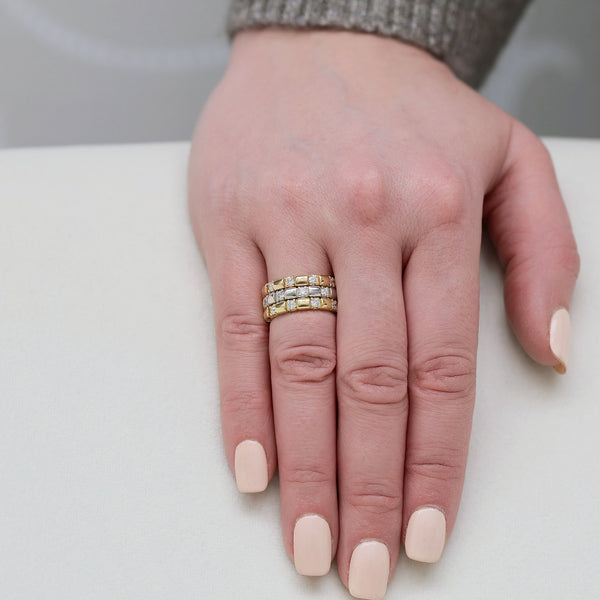 Berry's 18ct White, Rose & Yellow Gold Round Brilliant Cut Diamond Three Row Ring - Berry's Jewellers