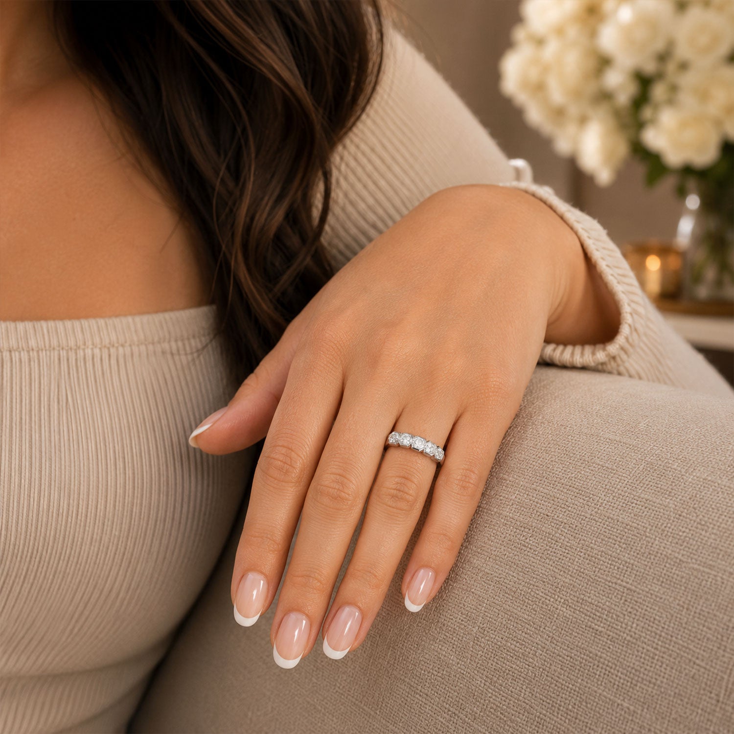 Platinum Diamond Five Stone Half Eternity Ring