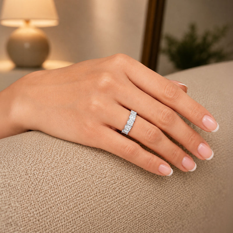 Platinum Emerald Cut Diamond Five Stone Eternity Ring