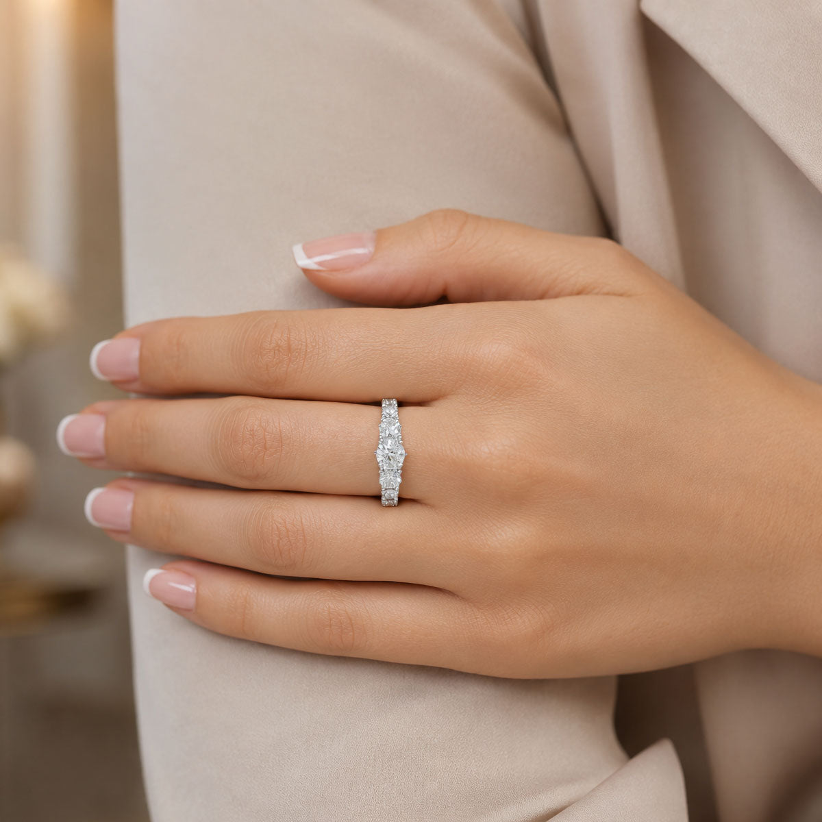 Platinum GIA Certificated Round Brilliant-Cut Diamond Seven Stone Half Eternity Ring
