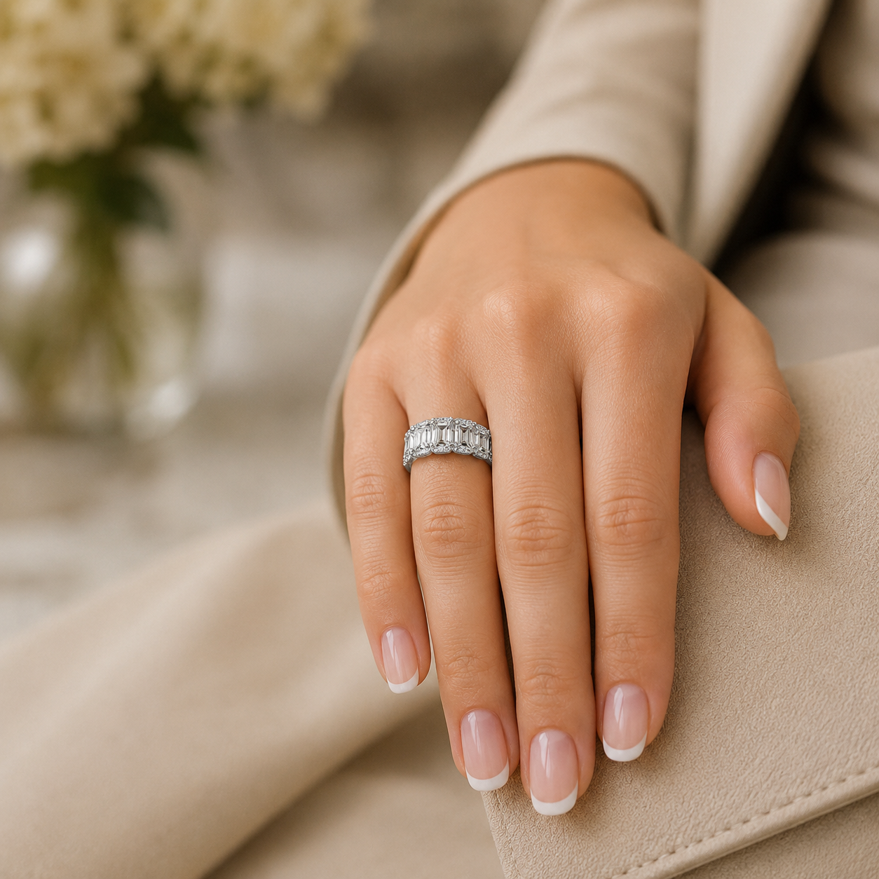Platinum Five Stone Emerald Cut Diamond Dress Ring