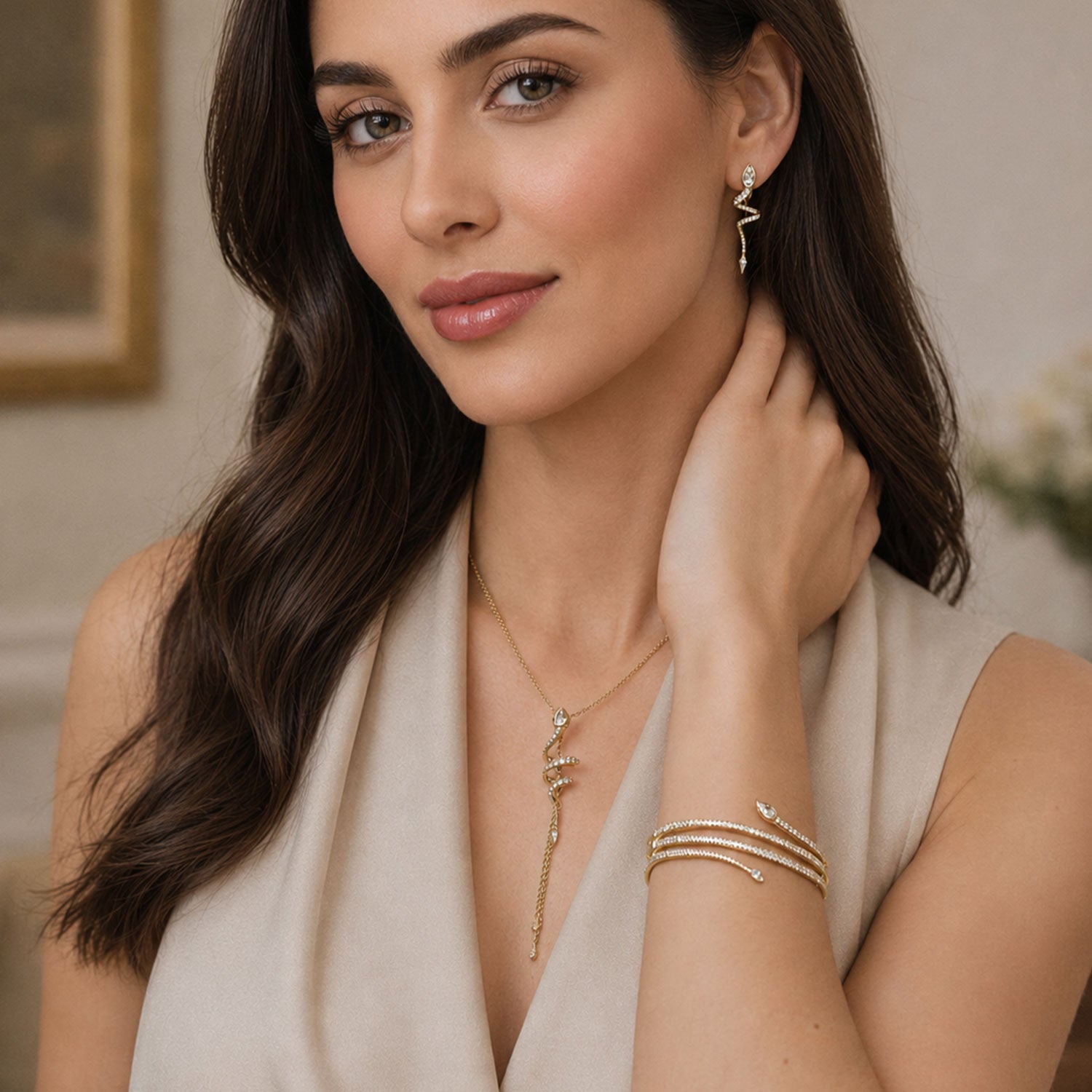 18ct Yellow Gold Serpente Pear, Marquise And Round Brilliant Cut Diamond Spiral Pave Drop Earrings