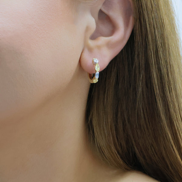 18ct Yellow Gold Yellow And White Diamond Hoop Earrings