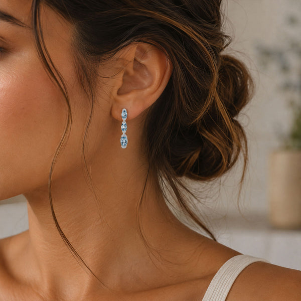 18ct White Gold Aquamarine And Diamond Drop Earrings