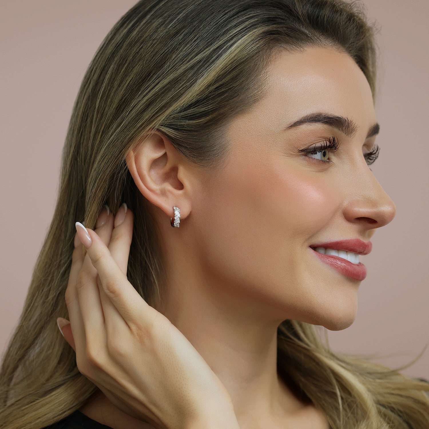 18ct White Gold Marquise Diamond Small Hoop Earrings