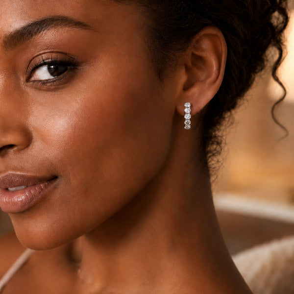 18ct White Gold Oval Diamond Half Hoop Earrings
