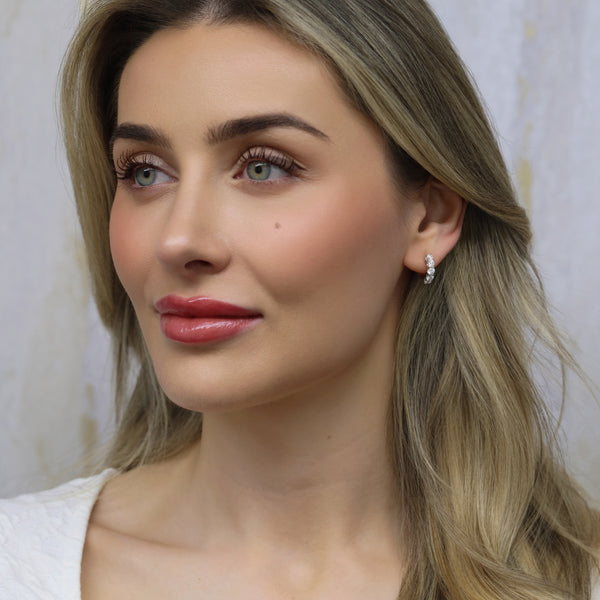 18ct White Gold Diamond Half Hoop Earrings