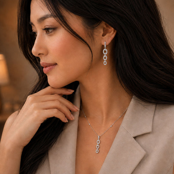 Berry's 18ct White Gold Round Brilliant Cut Diamond Link Design Drop Necklace - Berry's Jewellers