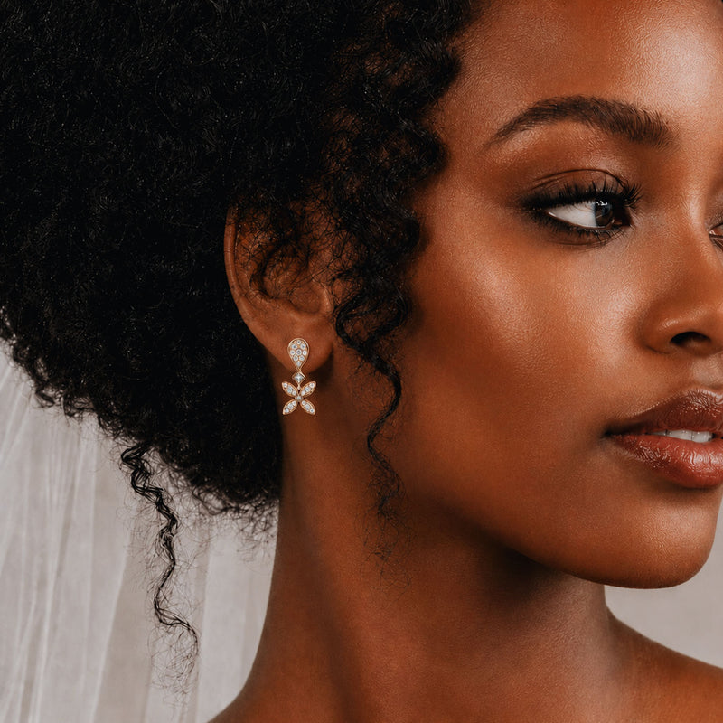 Berry's 18ct Rose Gold Flower Drop And A Hoop Earring With Diamond Pave set Petals - Berry's Jewellers