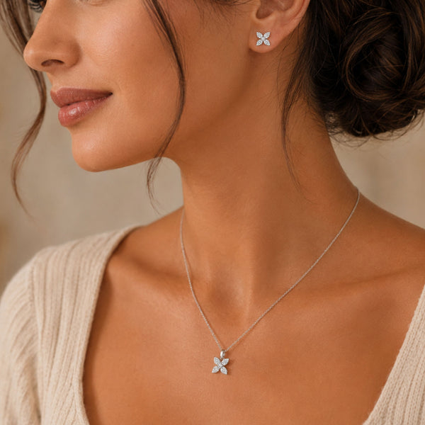 Berry's 18ct White Gold Flower Stud Earrings With Diamond Pave Set Petals - Berry's Jewellers