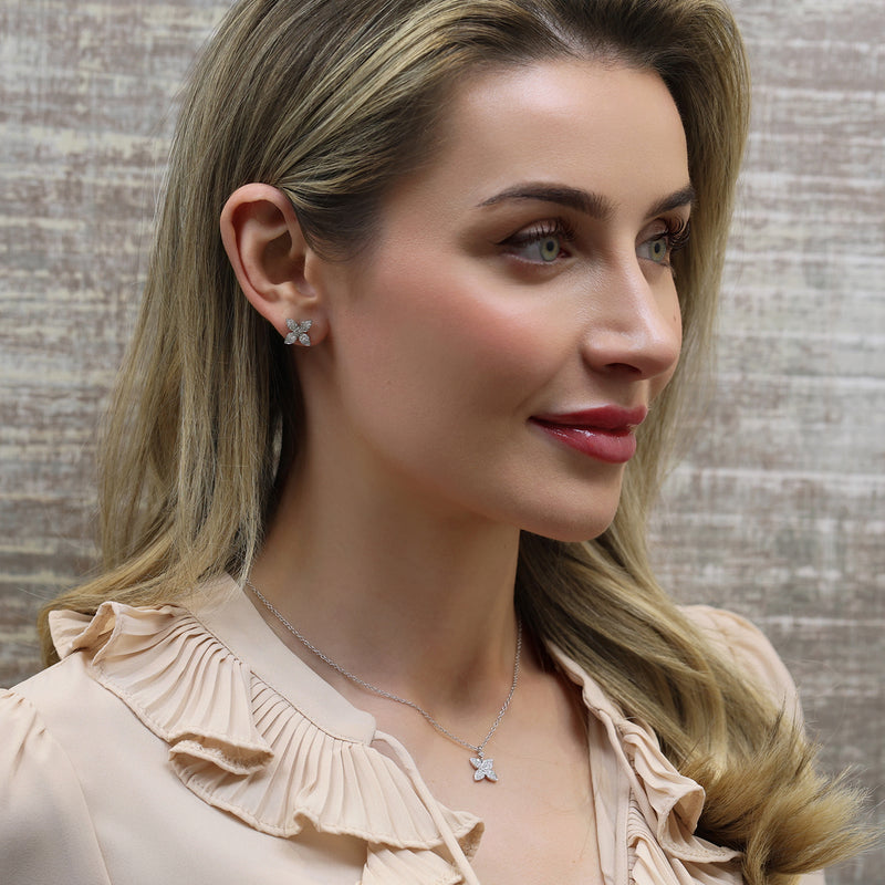 18ct White Gold Flower Pendant With Diamond Pave Set Petals