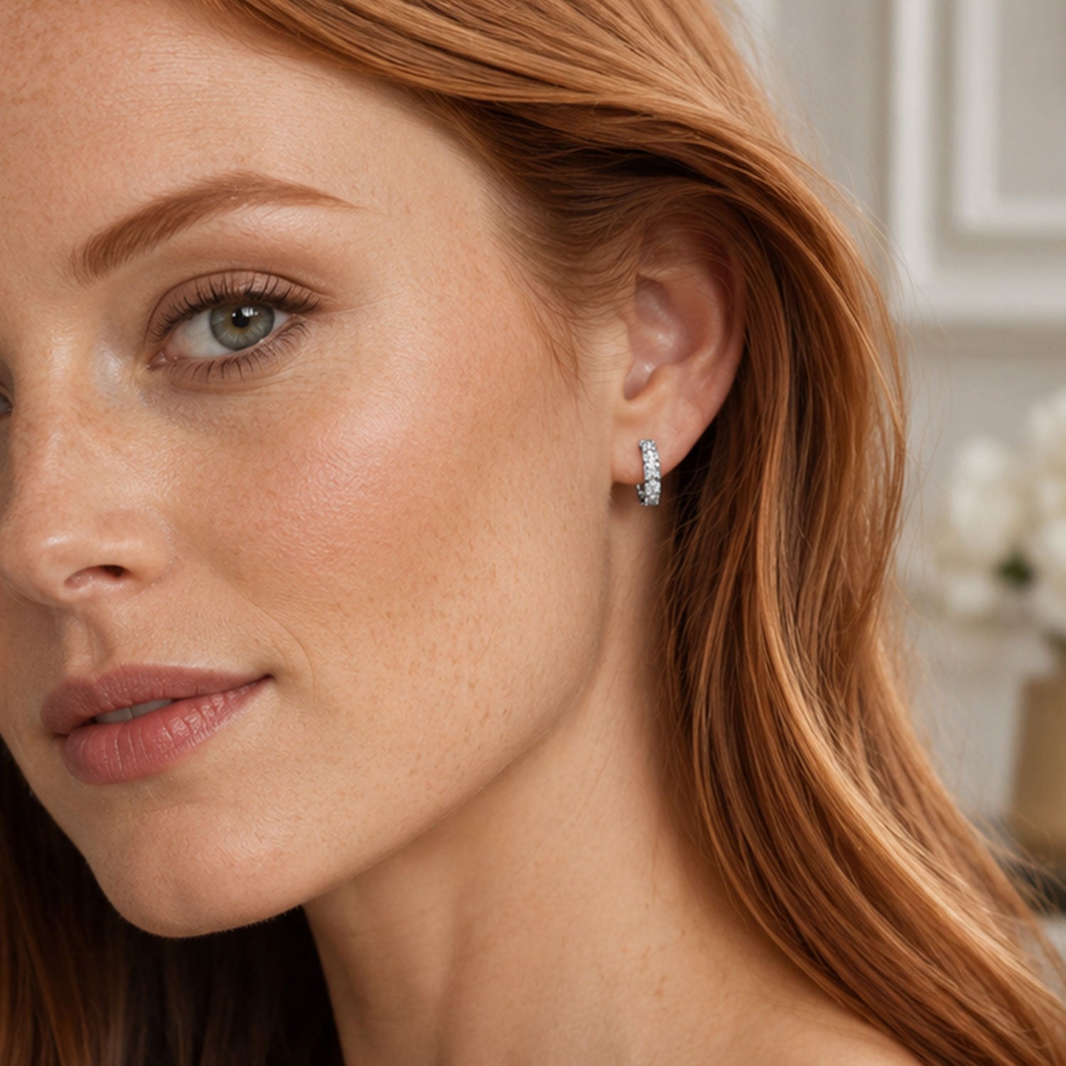 18ct White Gold Round Brilliant Cut Diamond Hoop Earrings