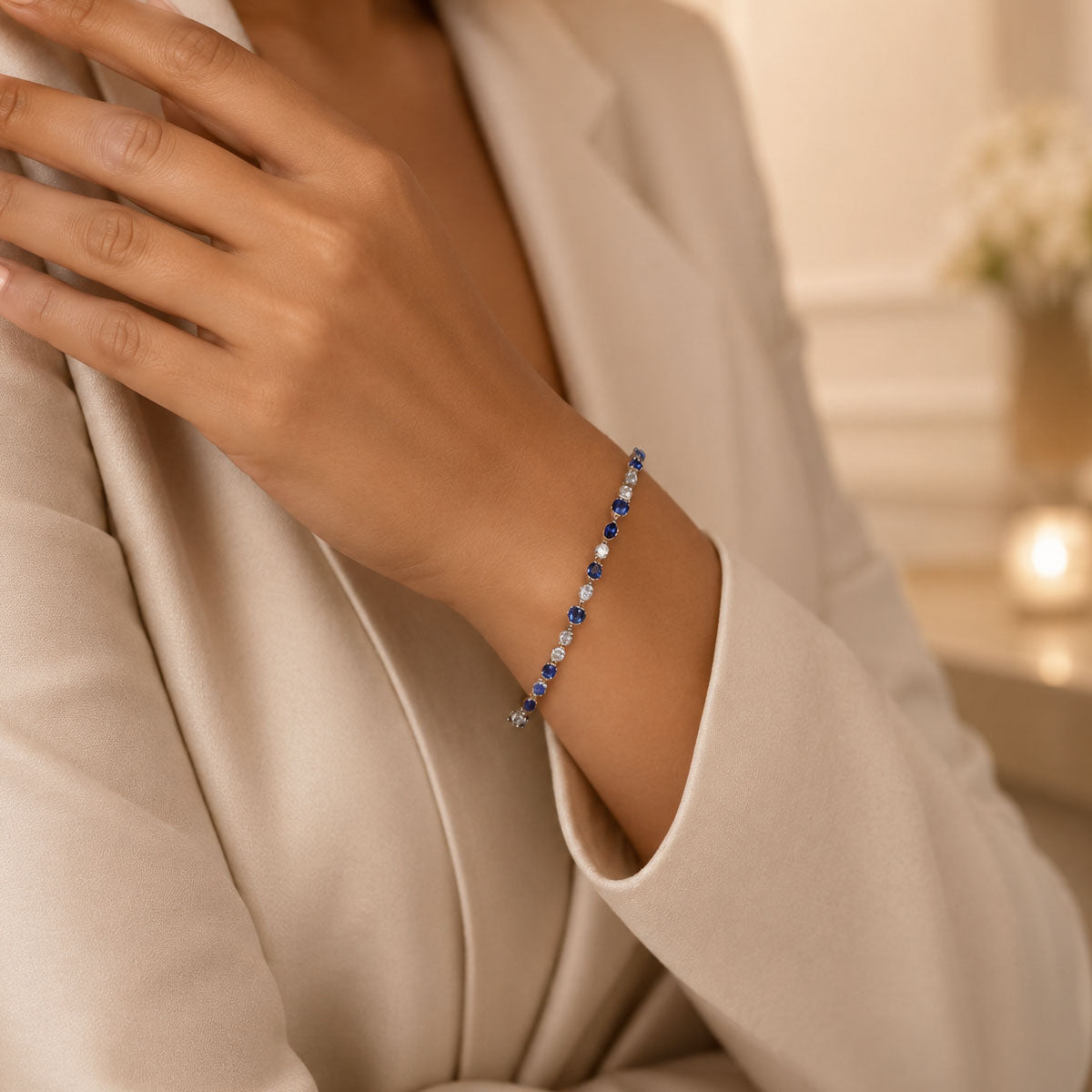 18ct White Gold Mixed Cut Sapphire And Diamond Bracelet