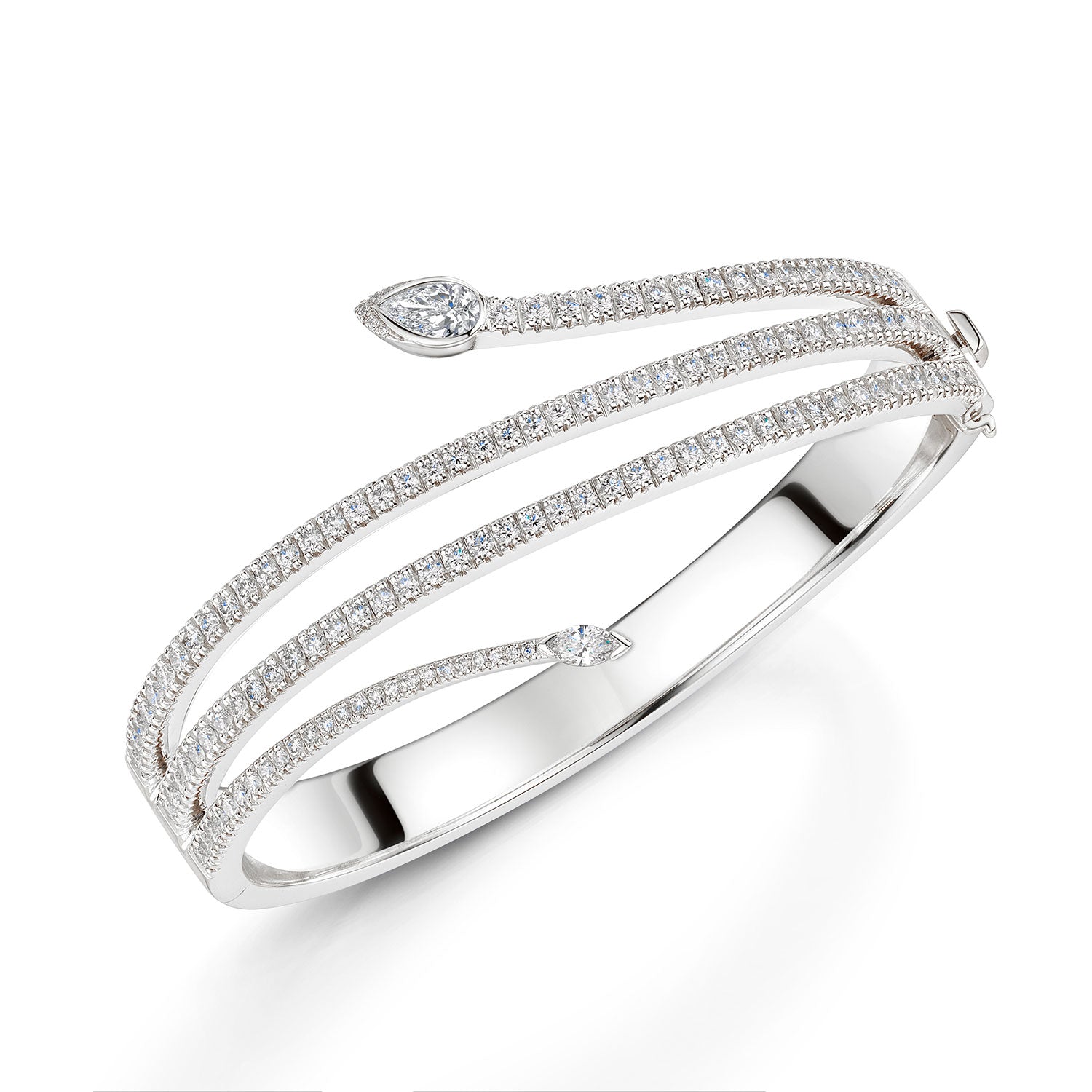 Berry's 18ct White Gold Serpente Pear & Round Brilliant Cut Diamond Spiral Pave Bangle - Berry's Jewellers
