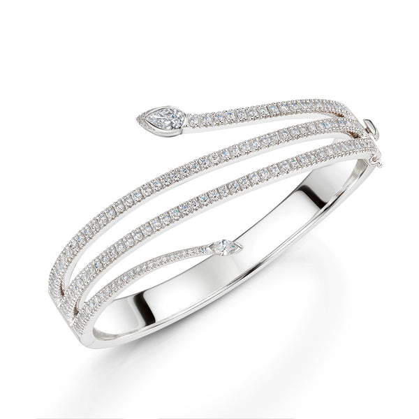 Berry's 18ct White Gold Serpente Pear & Round Brilliant Cut Diamond Spiral Pave Bangle - Berry's Jewellers