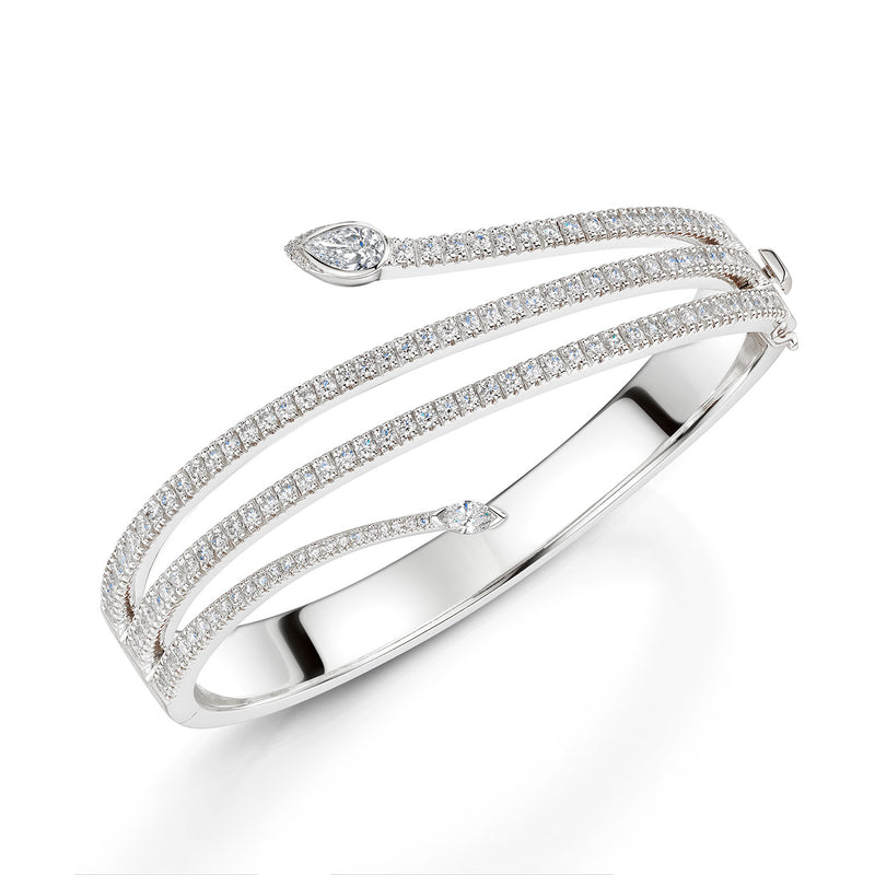 Berry's 18ct White Gold Serpente Pear & Round Brilliant Cut Diamond Spiral Pave Bangle - Berry's Jewellers