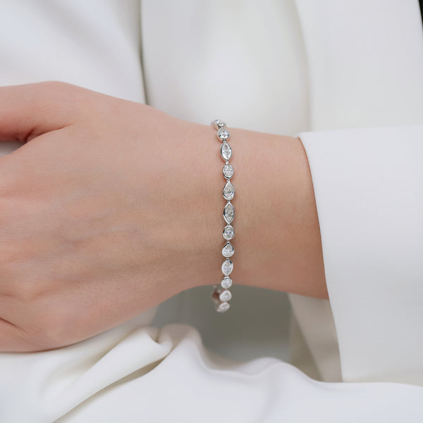 Berry's 18ct White Gold Mixed Cut Diamond Rub Over Tennis Bracelet - Berry's Jewellers