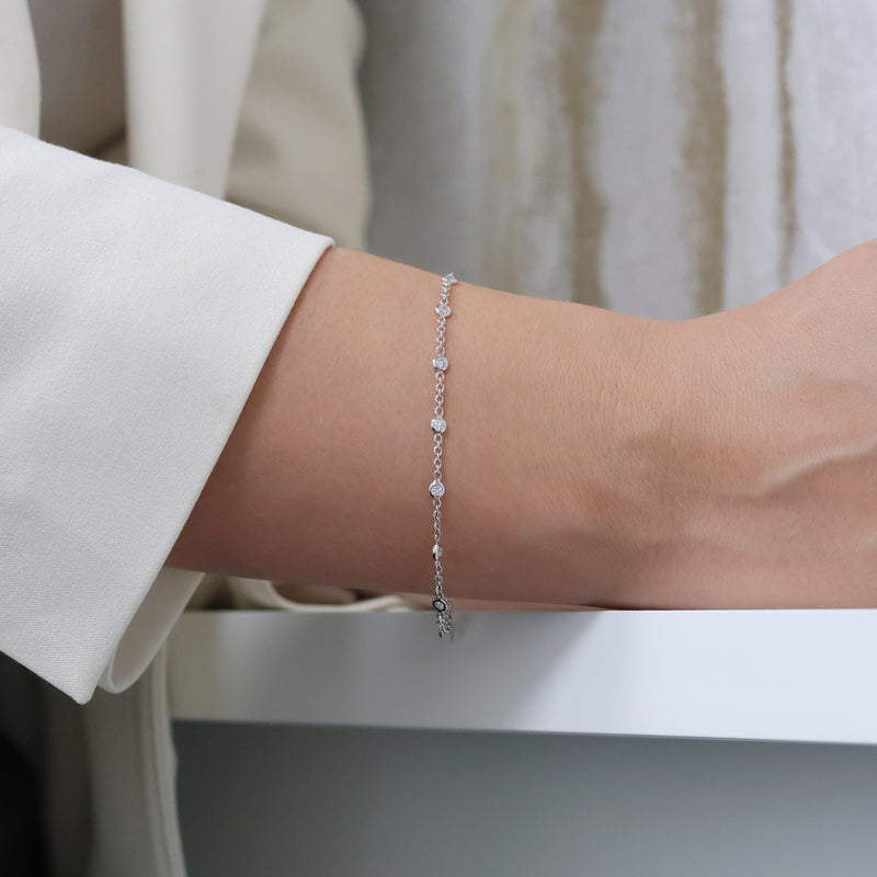 Berry's 18ct White Gold Rub Over Set Round Brilliant Cut Diamond Fine Chain Bracelet - Berry's Jewellers