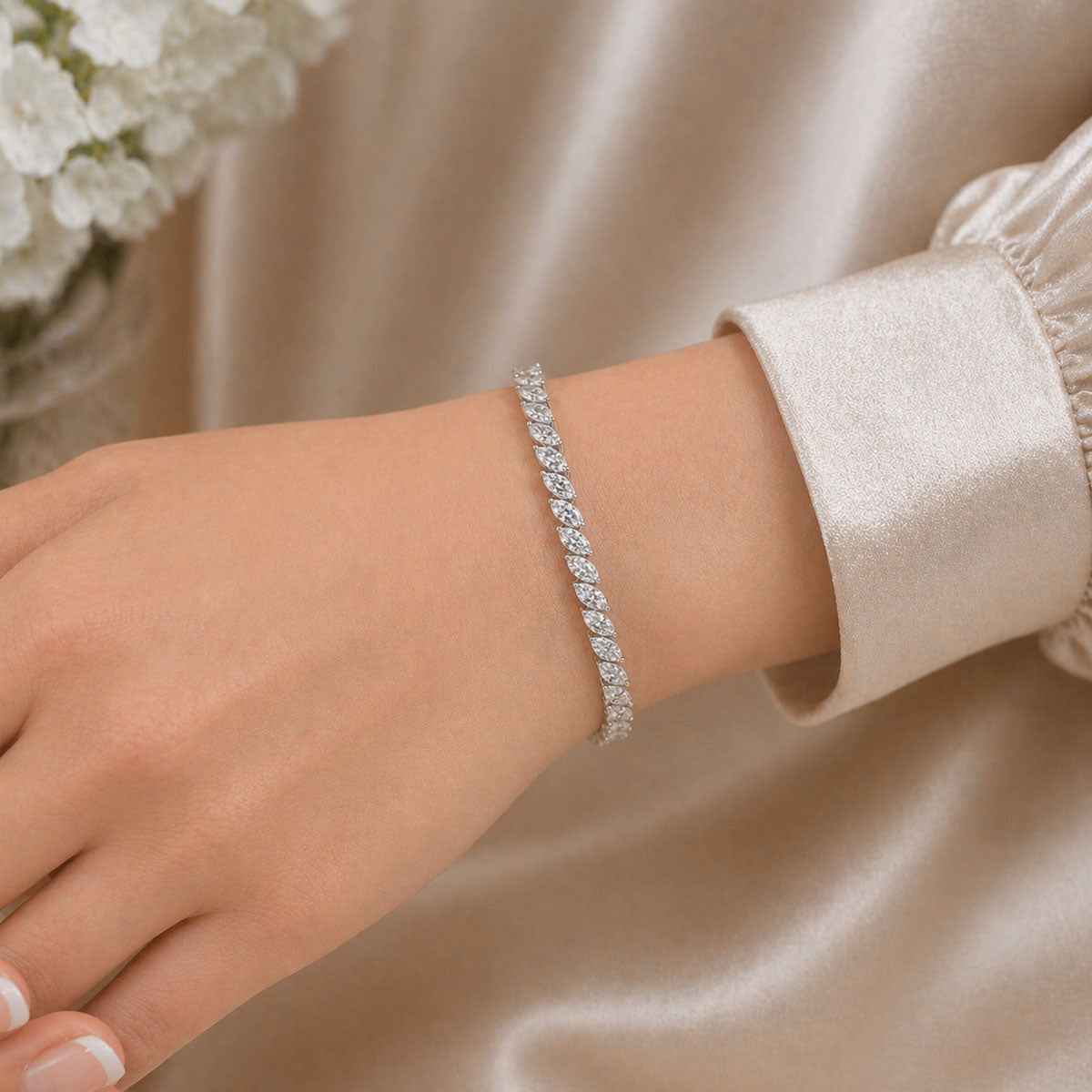 Berry's 18ct White Gold Marquise Cut Diamond Claw Set Bracelet - Berry's Jewellers