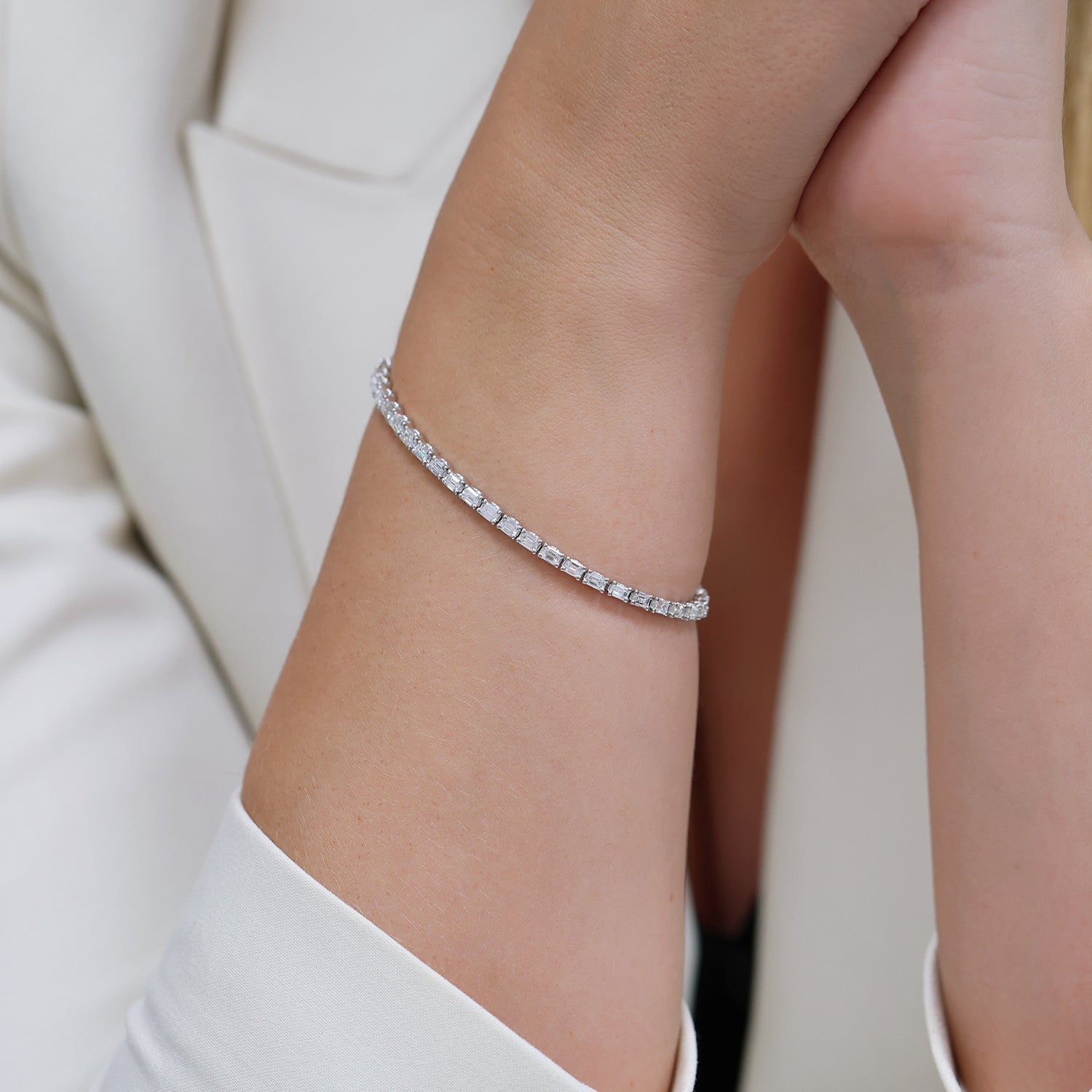 Berry's Platinum Claw Set Emerald Cut Diamond Tennis Bracelet - Berry's Jewellers