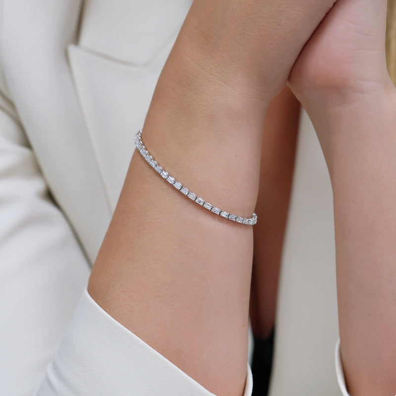 Berry's Platinum Claw Set Emerald Cut Diamond Tennis Bracelet - Berry's Jewellers