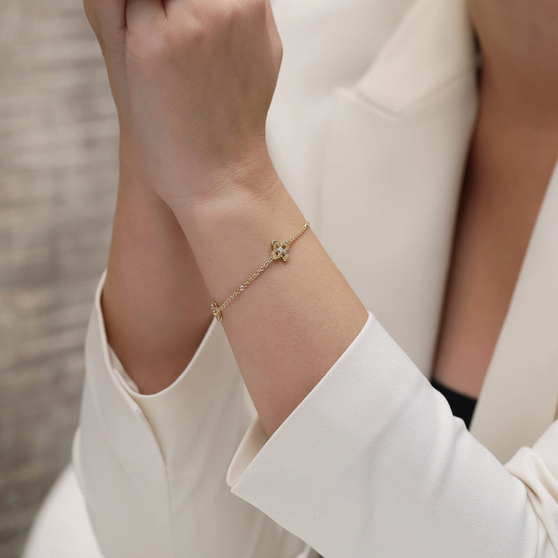 Berry's 18ct Yellow Gold Primavera Diamond Set Flower Bracelet - Berry's Jewellers