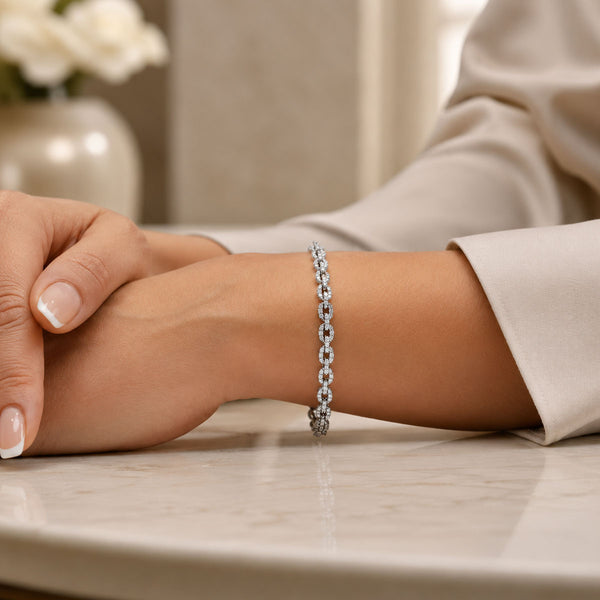 Platinum Link Design Diamond Set Bracelet
