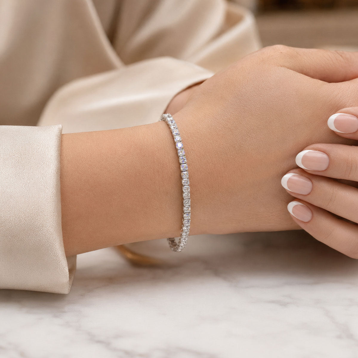 Berry's 18ct White Gold Asscher Cut Diamond Claw Set Tennis Bracelet - Berry's Jewellers