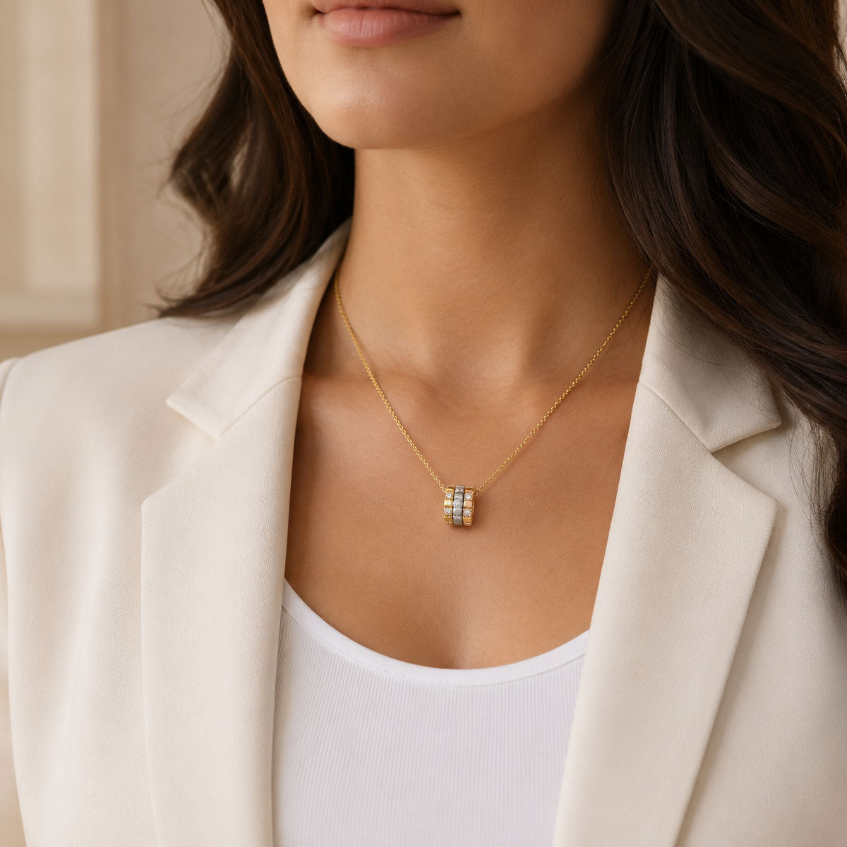 Berry's 18ct White, Rose & Yellow Gold Round Brilliant Cut Diamond Barrel Pendant - Berry's Jewellers