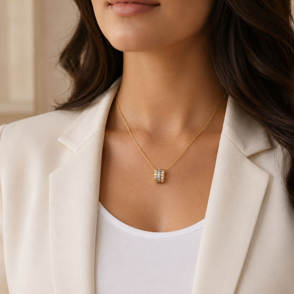 Berry's 18ct White, Rose & Yellow Gold Round Brilliant Cut Diamond Barrel Pendant - Berry's Jewellers