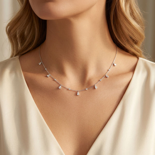 Berry's 18ct White Gold Pear & Round Brilliant Cut Diamond Necklace - Berry's Jewellers