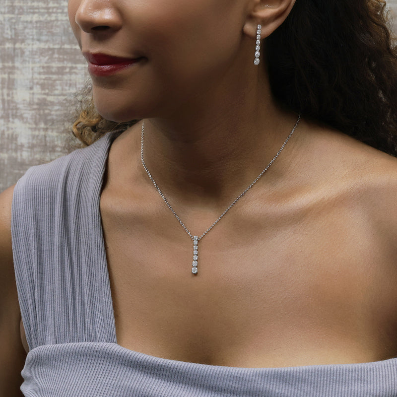 Berry's 18ct White Gold Round Brilliant Cut Diamond Rub Over Set Long Drop Pendant - Berry's Jewellers