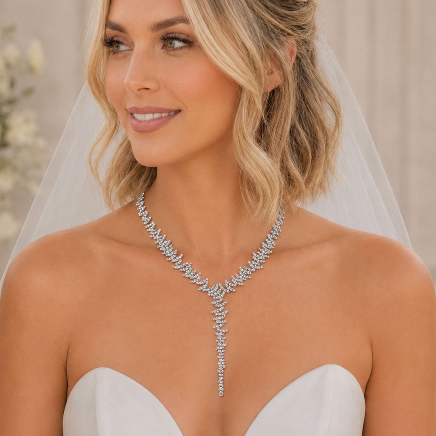 Berry's 18ct White Gold Round Brilliant Cut Diamond Zig-Zag Style Drop Collarette - Berry's Jewellers