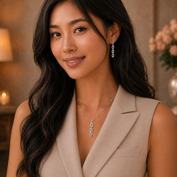 Berry's 18ct White Gold Round Brilliant Cut Diamond Link Design Drop Necklace - Berry's Jewellers