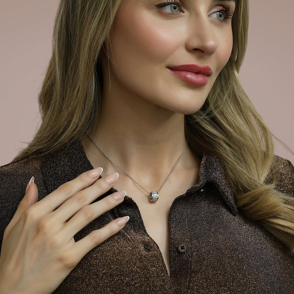 Berry's 18ct White Gold Baguette and Round Brilliant Cut Diamond Barrel Style Pendant - Berry's Jewellers