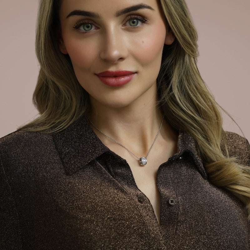 18ct White Gold Baguette and Round Brilliant Cut Diamond Barrel Style Pendant