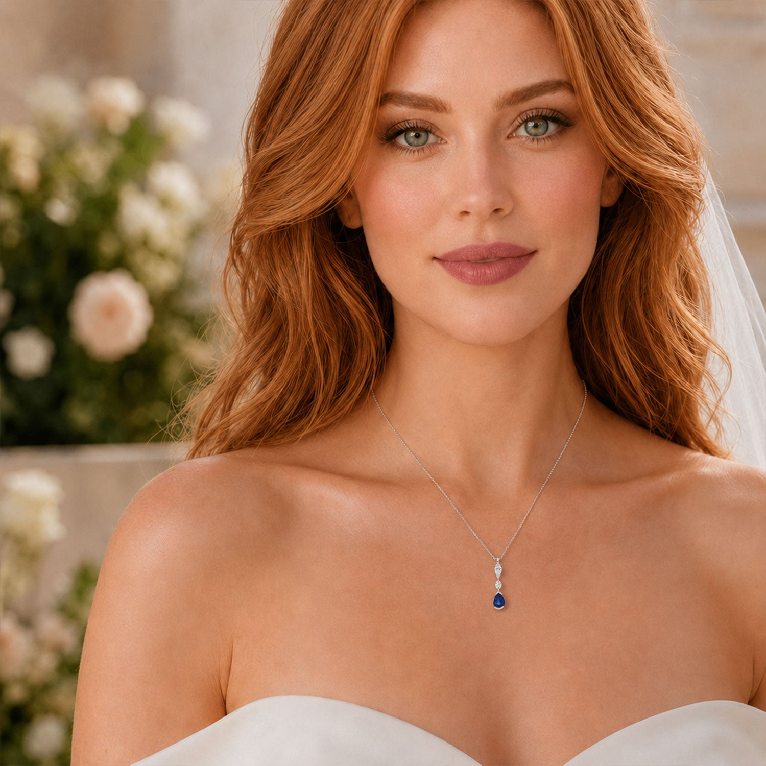 Berry's 18ct White Gold Pear Cut Blue Sapphire And Diamond Drop Pendant - Berry's Jewellers