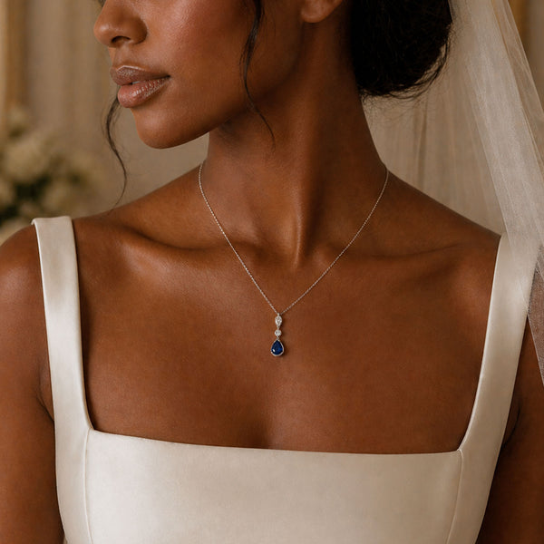 Berry's 18ct White Gold Pear Cut Blue Sapphire And Diamond Drop Pendant - Berry's Jewellers