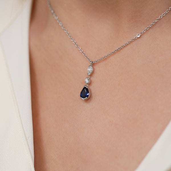 Berry's 18ct White Gold Pear Cut Blue Sapphire And Diamond Drop Pendant - Berry's Jewellers