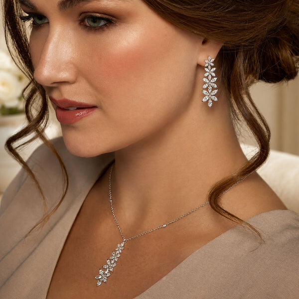 Berry's 18ct White Gold Marquise Cut Diamond Graduating Flower Pendant - Berry's Jewellers