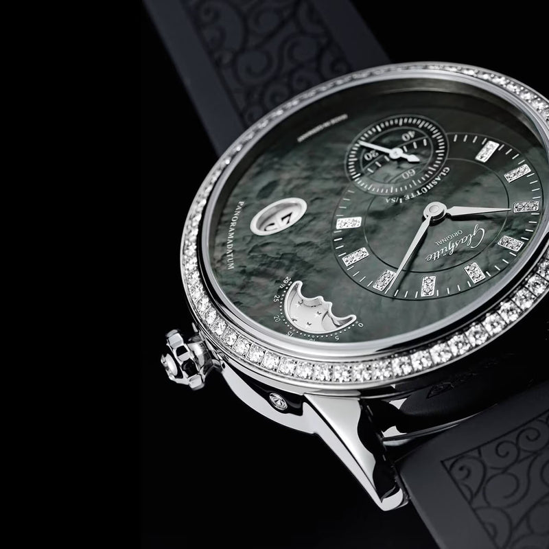 Glashütte Original PanoMatic Luna 39mm Black Tahiti Mother of Pearl Dial Strap Watch - Berry's Jewellers