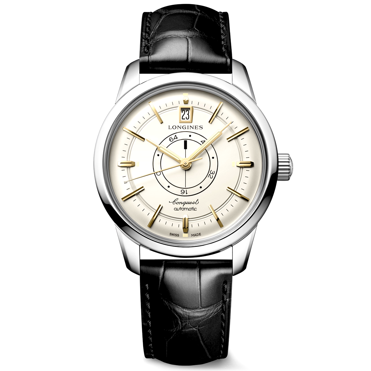 Conquest Heritage Central Power Reserve 38mm Silver/Gold Dial Watch
