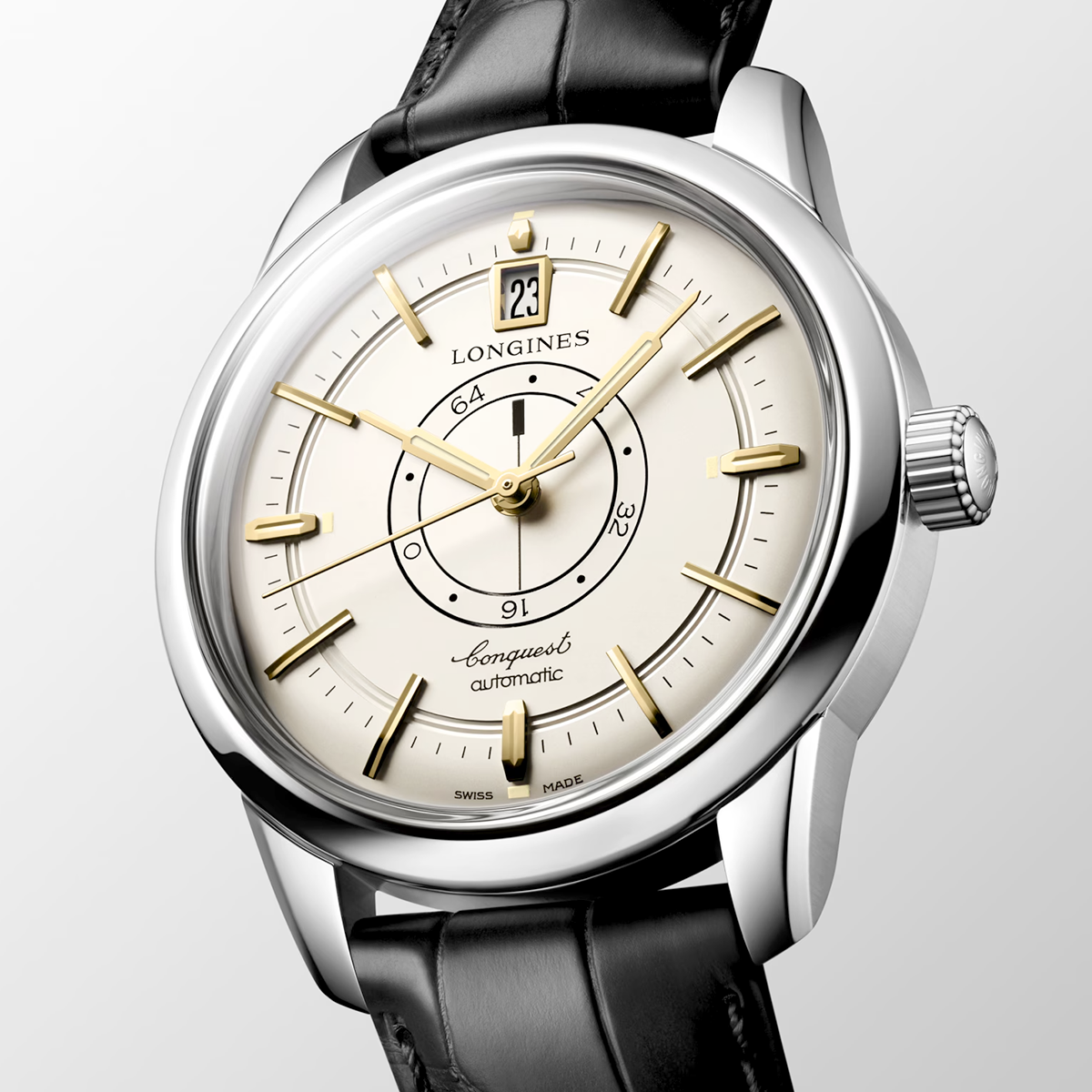 Conquest Heritage Central Power Reserve 38mm Silver/Gold Dial Watch