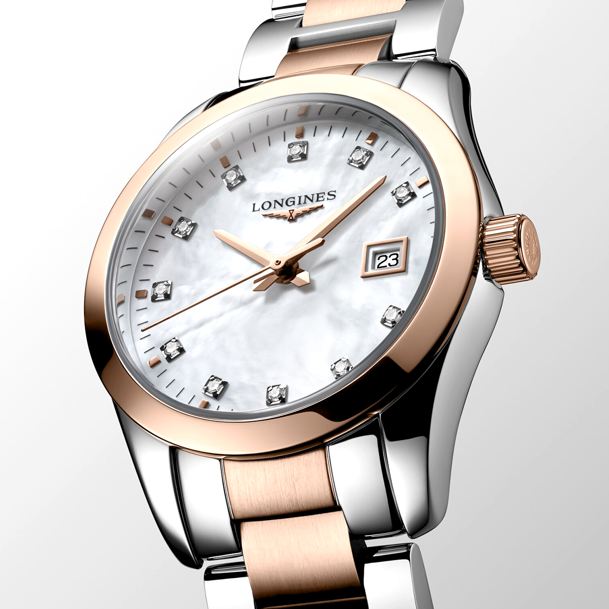 Conquest Classic 29.5mm Two-Tone Diamond Dial Bracelet Watch