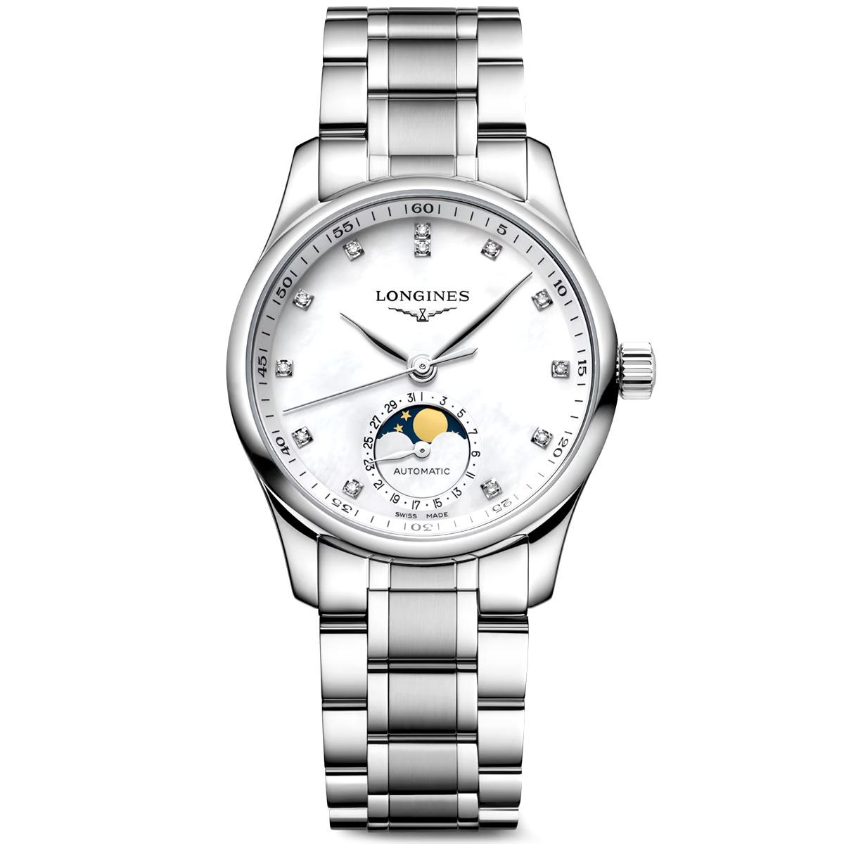 Master Collection Moonphase 34mm Diamond Dial Bracelet Watch