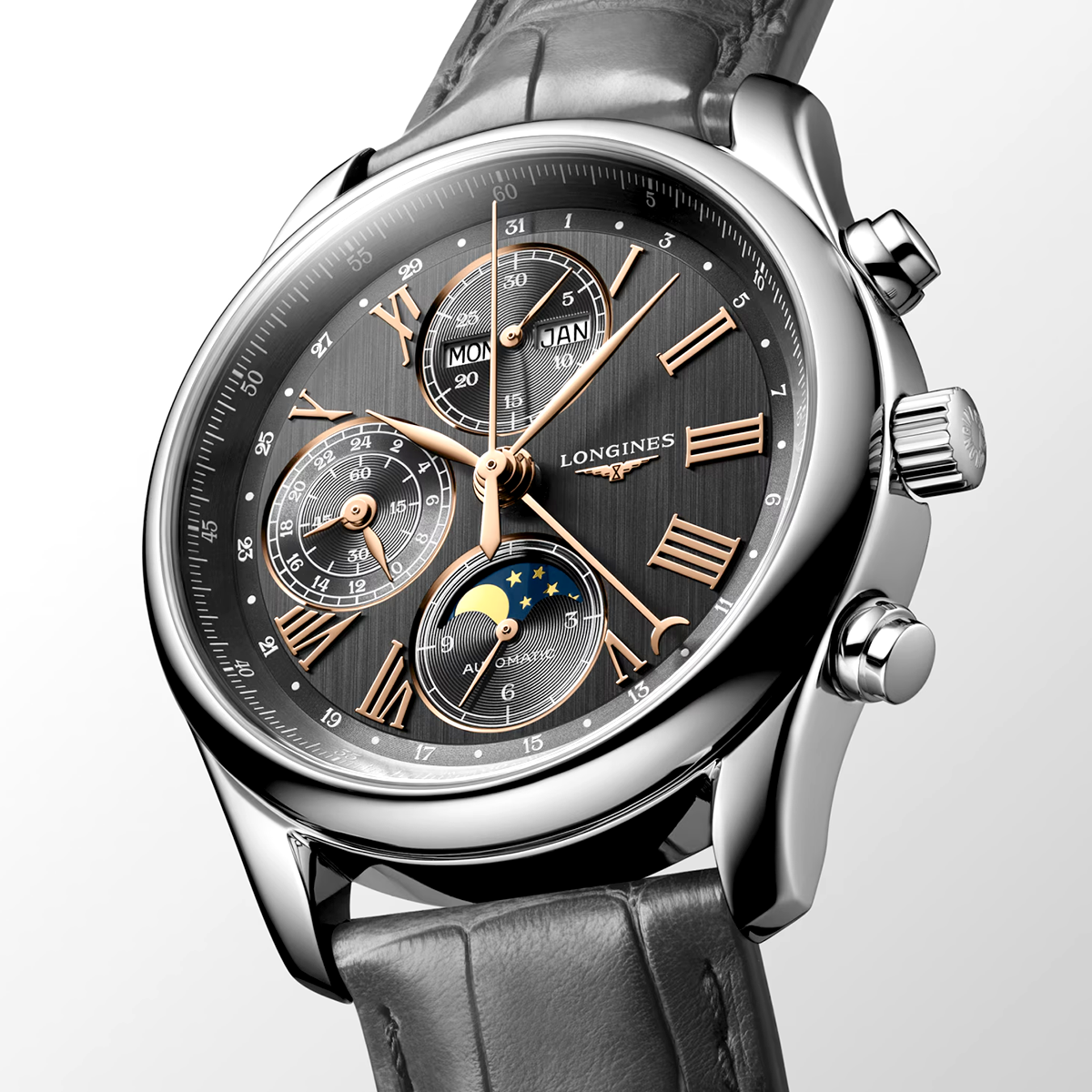 Master Collection Chronograph Calendar 40mm Grey Dial Strap Watch