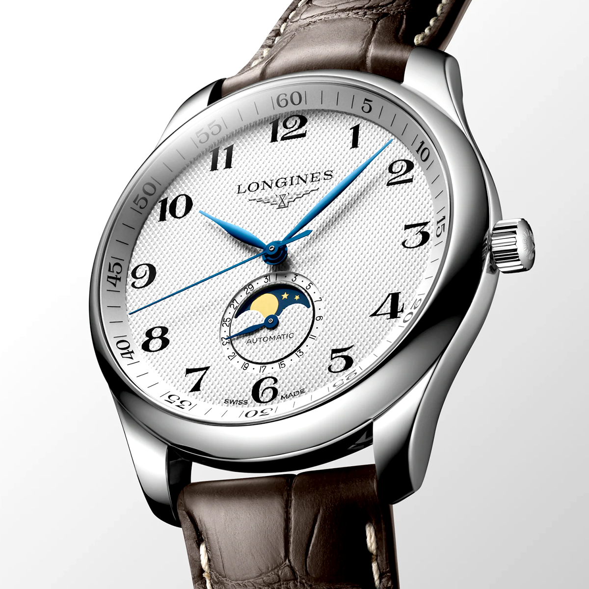 Master Collection Moonphase 42mm Silver Dial Leather Strap Watch