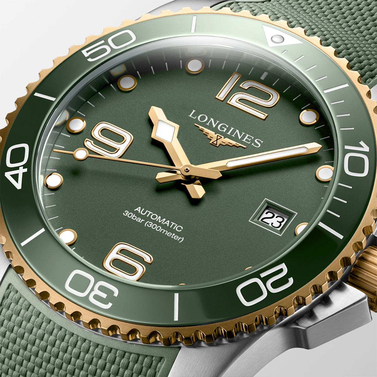HydroConquest 41mm Two-Tone Green Dial Rubber Strap Watch