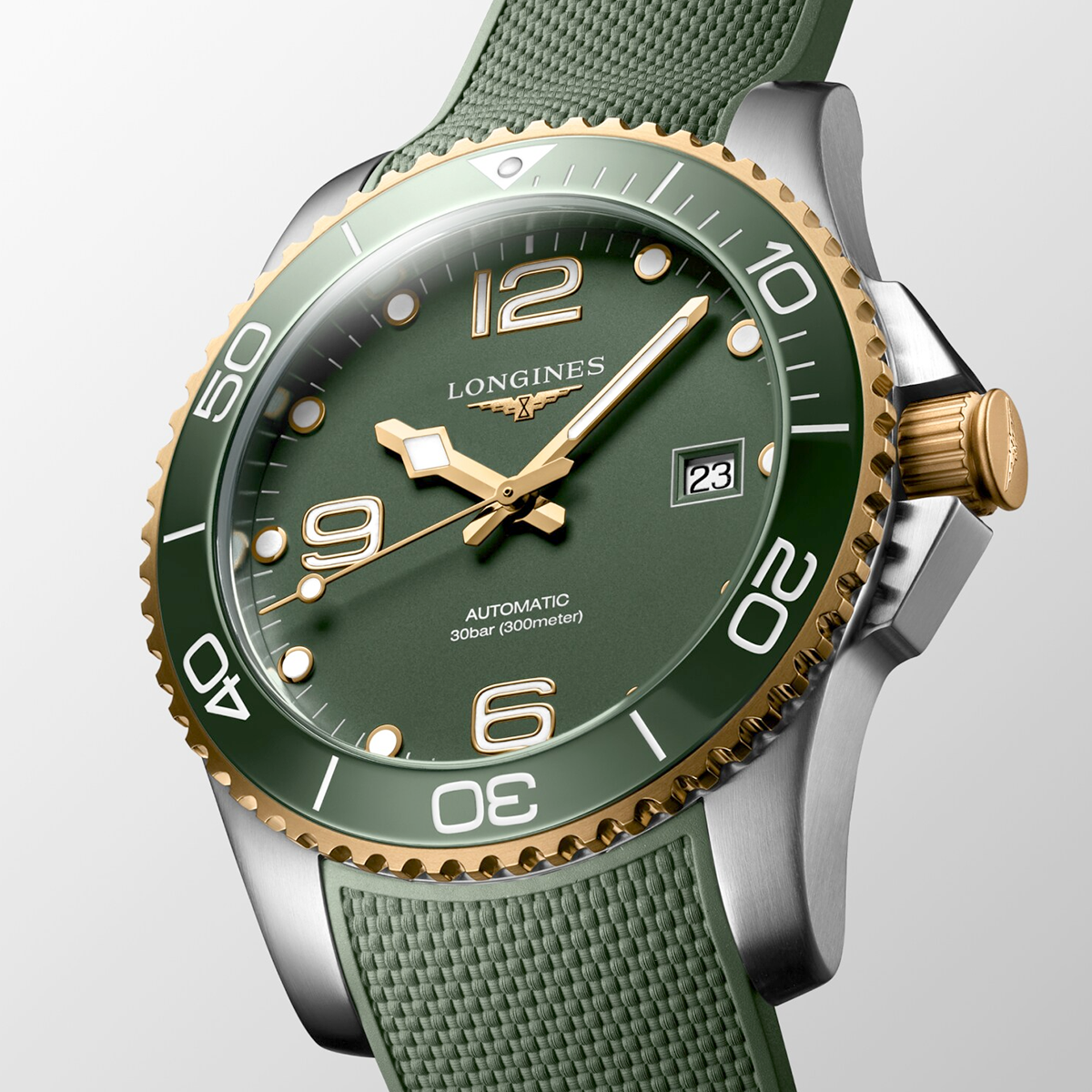 HydroConquest 41mm Two-Tone Green Dial Rubber Strap Watch